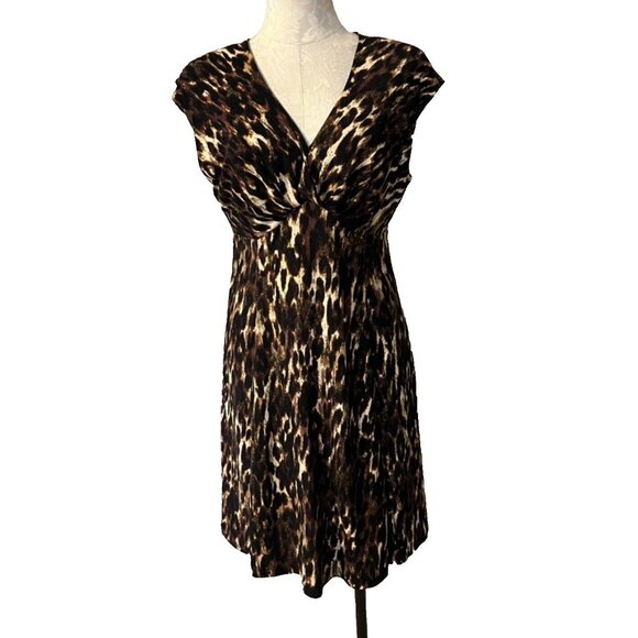 Jones NY A Line Dress 8 Brown Black Animal Print Stretch Career Church Washable - Picture 1 of 8